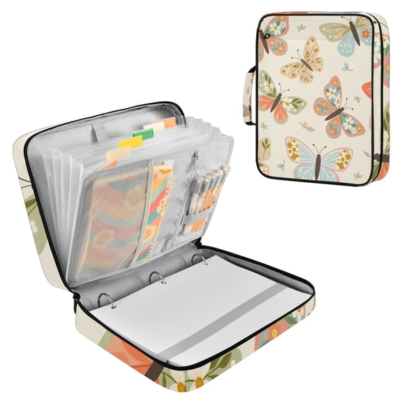 Haosy Accordion File Organizer Zipper Binder 500 Sheet 6-Tab Expanding File Folder Multi-Pocket 1.2 Inch 3 Ring Butterfly with Flower
