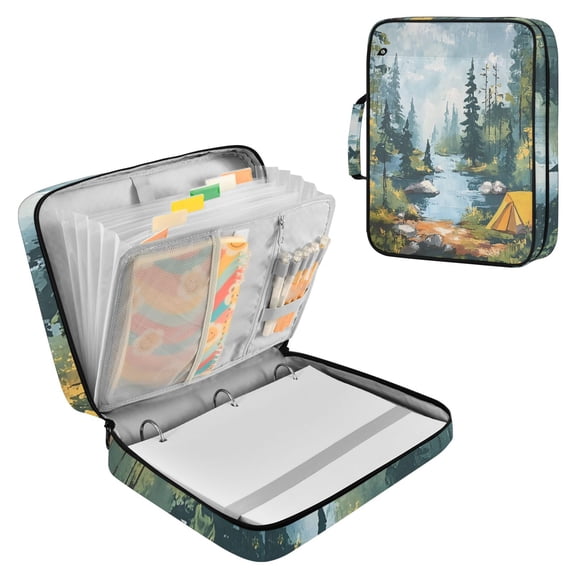 Haosy Accordion File Organizer Zipper Binder 500 Sheet 6-Tab Expanding File Folder Multi-Pocket 1.2 Inch 3 Ring Camping in Forest