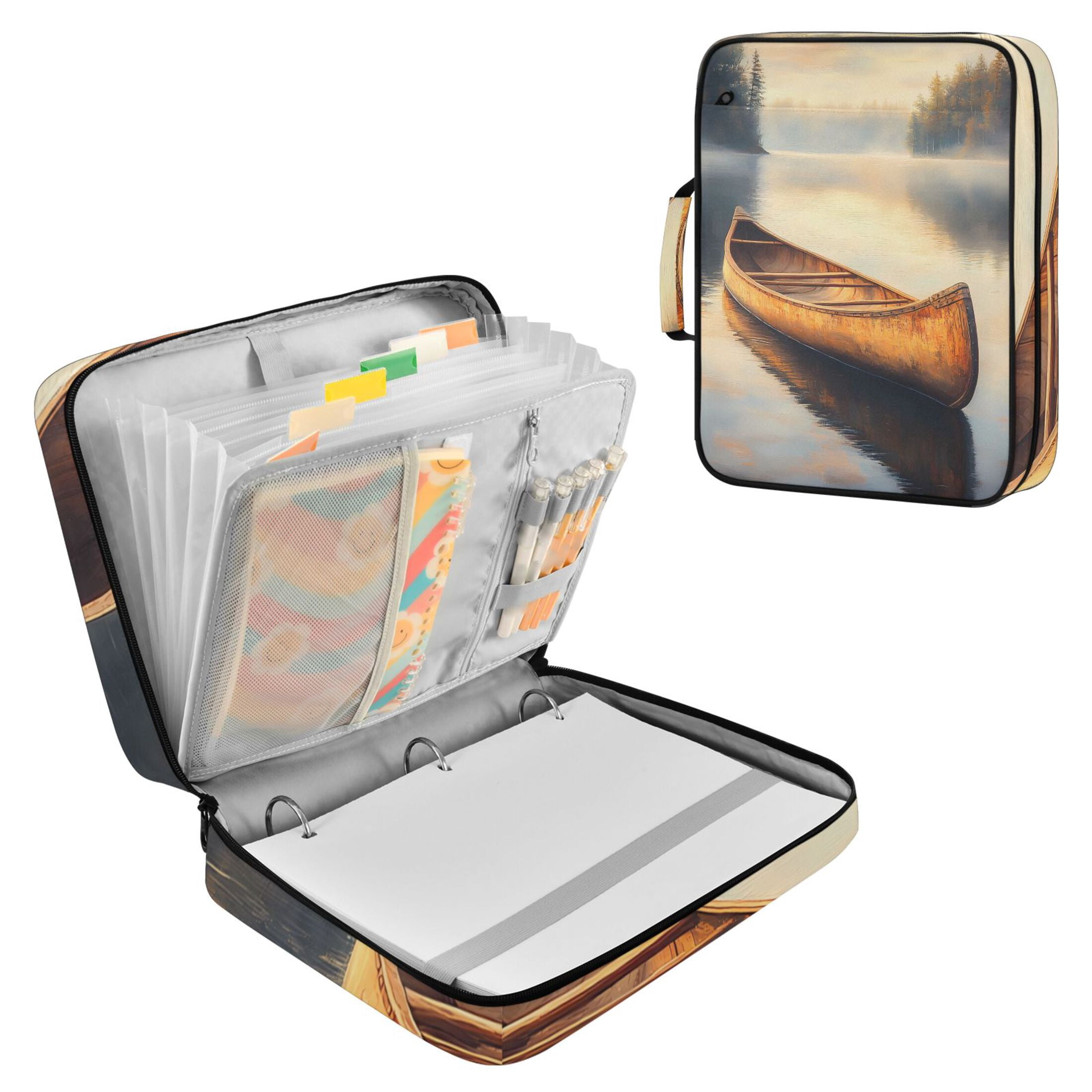 Haosy Accordion File Organizer Zipper Binder 500 Sheet 6-Tab Expanding File Folder Multi-Pocket 1.2 Inch 3 Ring Canoe on Calm Lake