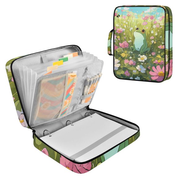 Haosy Accordion File Organizer Zipper Binder 500 Sheet 6-Tab Expanding File Folder Multi-Pocket 1.2 Inch 3 Ring Cartoon Frog Sit in Meadow Of Flower
