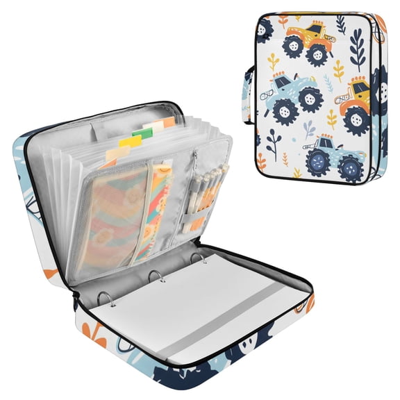 Haosy Accordion File Organizer Zipper Binder 500 Sheet 6-Tab Expanding File Folder Multi-Pocket 1.2 Inch 3 Ring Cartoon Monster Truck