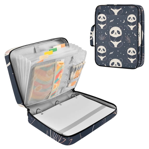 Haosy Accordion File Organizer Zipper Binder 500 Sheet 6-Tab Expanding File Folder Multi-Pocket 1.2 Inch 3 Ring Cartoon Sitting Panda