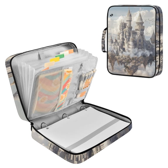 Haosy Accordion File Organizer Zipper Binder 500 Sheet 6-Tab Expanding File Folder Multi-Pocket 1.2 Inch 3 Ring Castles Float in Air