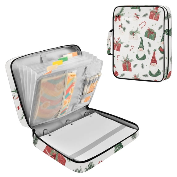 Haosy Accordion File Organizer Zipper Binder 500 Sheet 6-Tab Expanding File Folder Multi-Pocket 1.2 Inch 3 Ring Christmas Gnomes and Presents