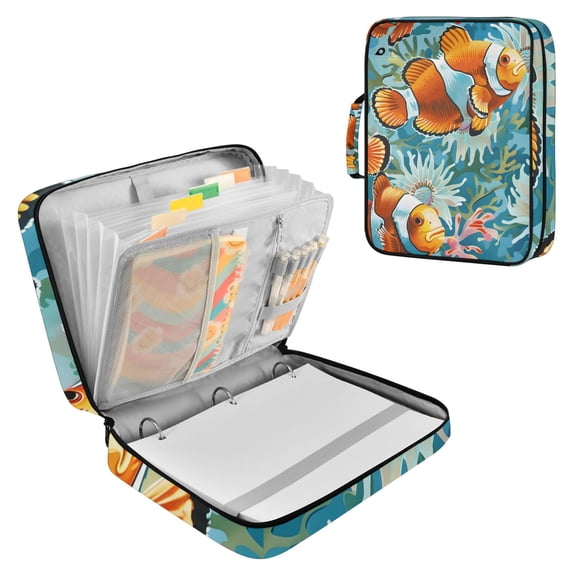 Haosy Accordion File Organizer Zipper Binder 500 Sheet 6-Tab Expanding File Folder Multi-Pocket 1.2 Inch 3 Ring Clownfish and Coral