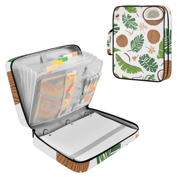Haosy Accordion File Organizer Zipper Binder 500 Sheet 6-Tab Expanding File Folder Multi-Pocket 1.2 Inch 3 Ring Coconut Tropical Palm Leaves