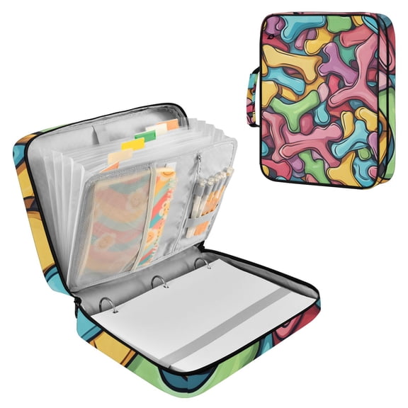 Haosy Accordion File Organizer Zipper Binder 500 Sheet 6-Tab Expanding File Folder Multi-Pocket 1.2 Inch 3 Ring Colorful Bones