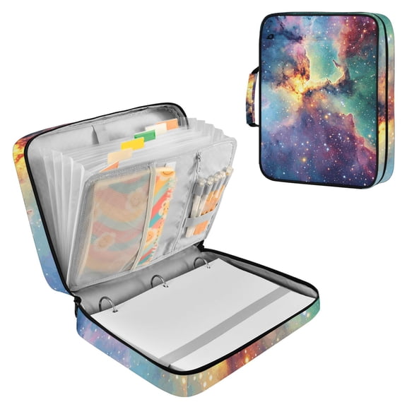 Haosy Accordion File Organizer Zipper Binder 500 Sheet 6-Tab Expanding File Folder Multi-Pocket 1.2 Inch 3 Ring Colorful Galaxy with Stars
