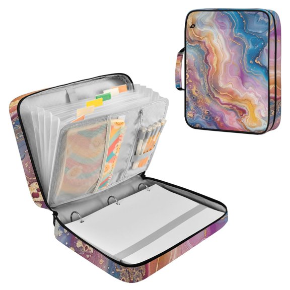 Haosy Accordion File Organizer Zipper Binder 500 Sheet 6-Tab Expanding File Folder Multi-Pocket 1.2 Inch 3 Ring Colorful Marble