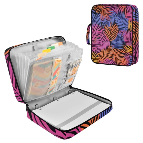 Haosy Accordion File Organizer Zipper Binder 500 Sheet 6-Tab Expanding File Folder Multi-Pocket 1.2 Inch 3 Ring Colorful Palm Leaf