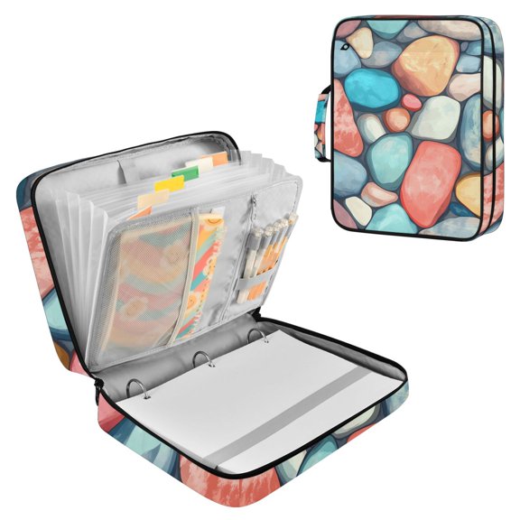 Haosy Accordion File Organizer Zipper Binder 500 Sheet 6-Tab Expanding File Folder Multi-Pocket 1.2 Inch 3 Ring Colorful Small Stones