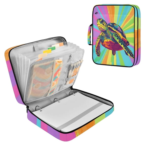 Haosy Accordion File Organizer Zipper Binder 500 Sheet 6-Tab Expanding File Folder Multi-Pocket 1.2 Inch 3 Ring Colorful Turtle