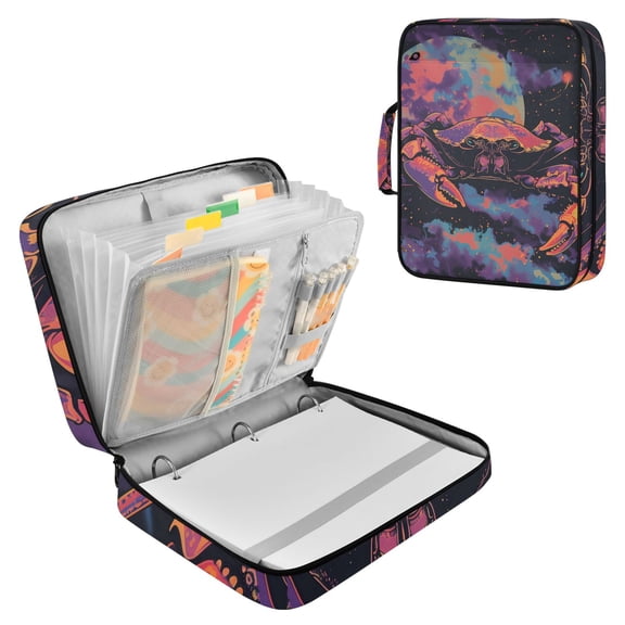 Haosy Accordion File Organizer Zipper Binder 500 Sheet 6-Tab Expanding File Folder Multi-Pocket 1.2 Inch 3 Ring Crab in Space