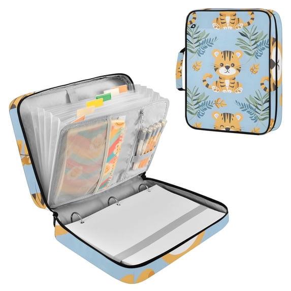 Haosy Accordion File Organizer Zipper Binder 500 Sheet 6-Tab Expanding File Folder Multi-Pocket 1.2 Inch 3 Ring Cute Baby Tigers and Leaf