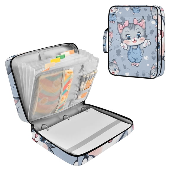 Haosy Accordion File Organizer Zipper Binder 500 Sheet 6-Tab Expanding File Folder Multi-Pocket 1.2 Inch 3 Ring Cute Cat with Overalls