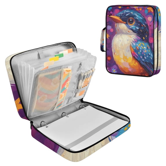 Haosy Accordion File Organizer Zipper Binder 500 Sheet 6-Tab Expanding File Folder Multi-Pocket 1.2 Inch 3 Ring Cute Colorful Bbird