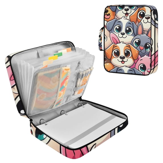 Haosy Accordion File Organizer Zipper Binder 500 Sheet 6-Tab Expanding File Folder Multi-Pocket 1.2 Inch 3 Ring Cute Dogs Head