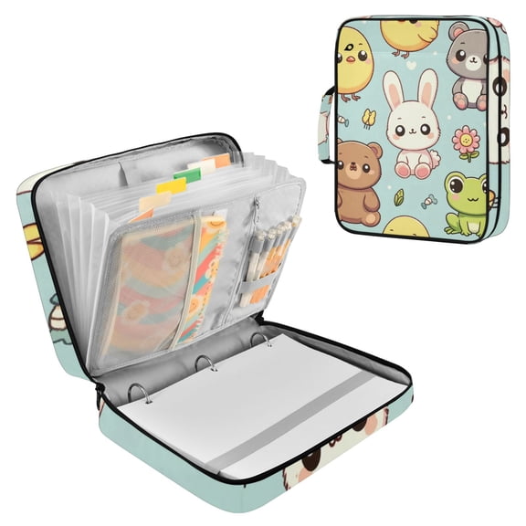Haosy Accordion File Organizer Zipper Binder 500 Sheet 6-Tab Expanding File Folder Multi-Pocket 1.2 Inch 3 Ring Cute Frog Bear Rabbit