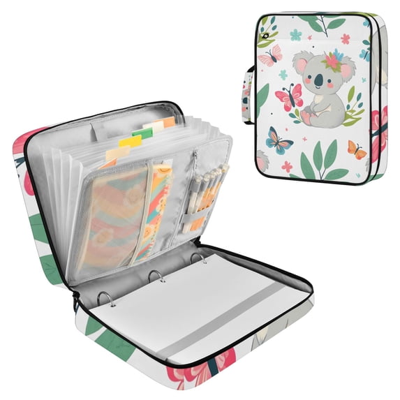 Haosy Accordion File Organizer Zipper Binder 500 Sheet 6-Tab Expanding File Folder Multi-Pocket 1.2 Inch 3 Ring Cute Koala and Butterfly
