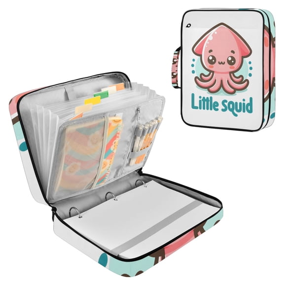 Haosy Accordion File Organizer Zipper Binder 500 Sheet 6-Tab Expanding File Folder Multi-Pocket 1.2 Inch 3 Ring Cute Little Squid