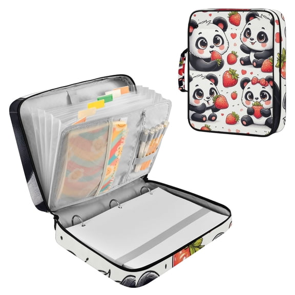 Haosy Accordion File Organizer Zipper Binder 500 Sheet 6-Tab Expanding File Folder Multi-Pocket 1.2 Inch 3 Ring Cute Panda with Strawberry