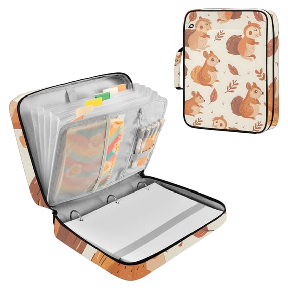 Haosy Accordion File Organizer Zipper Binder 500 Sheet 6-Tab Expanding File Folder Multi-Pocket 1.2 Inch 3 Ring Cute Squirrel and Leaf