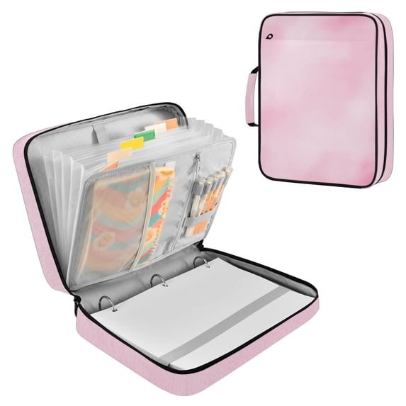 Haosy Accordion File Organizer Zipper Binder 500 Sheet 6-Tab Expanding File Folder Multi-Pocket 1.2 Inch 3 Ring Dreamy Pastel Pink