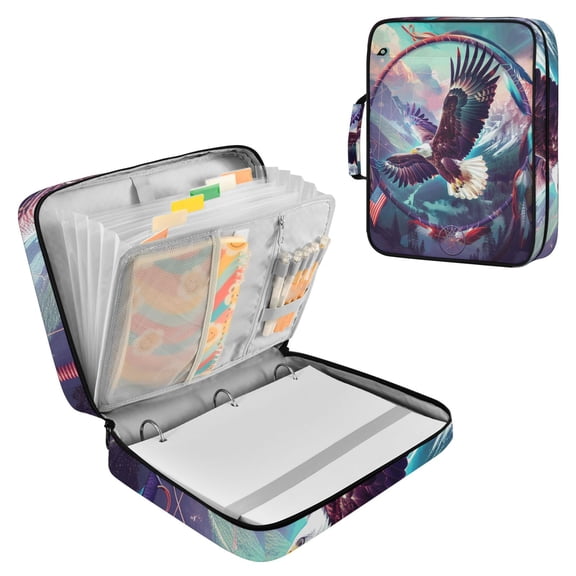 Haosy Accordion File Organizer Zipper Binder 500 Sheet 6-Tab Expanding File Folder Multi-Pocket 1.2 Inch 3 Ring Eagle Mountains Tree Circle