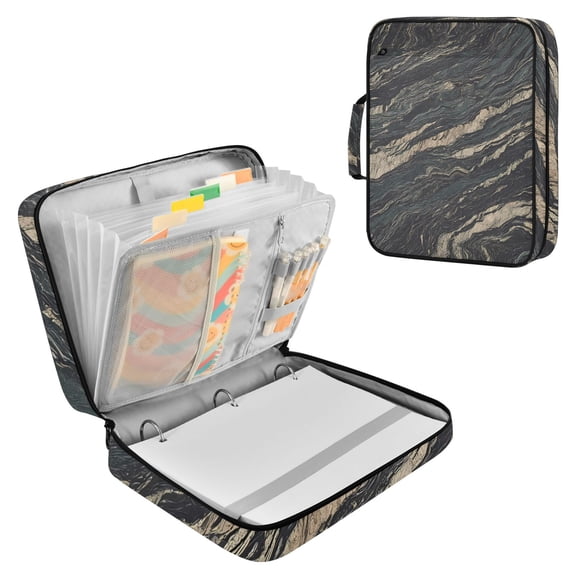 Haosy Accordion File Organizer Zipper Binder 500 Sheet 6-Tab Expanding File Folder Multi-Pocket 1.2 Inch 3 Ring Elegant Black Marble