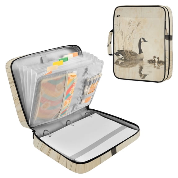 Haosy Accordion File Organizer Zipper Binder 500 Sheet 6-Tab Expanding File Folder Multi-Pocket 1.2 Inch 3 Ring Elegant Goose with Goslings Swimming