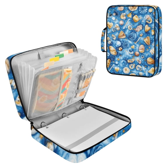Haosy Accordion File Organizer Zipper Binder 500 Sheet 6-Tab Expanding File Folder Multi-Pocket 1.2 Inch 3 Ring Fantastic Shells on Sea