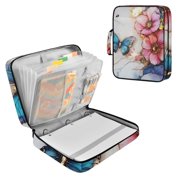 Haosy Accordion File Organizer Zipper Binder 500 Sheet 6-Tab Expanding File Folder Multi-Pocket 1.2 Inch 3 Ring Flower Butterfly Marble