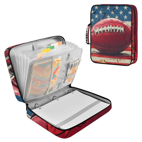 Haosy Accordion File Organizer Zipper Binder 500 Sheet 6-Tab Expanding File Folder Multi-Pocket 1.2 Inch 3 Ring Football on American Flag