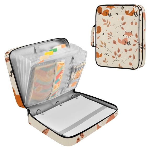 Haosy Accordion File Organizer Zipper Binder 500 Sheet 6-Tab Expanding File Folder Multi-Pocket 1.2 Inch 3 Ring Fox and Leaves