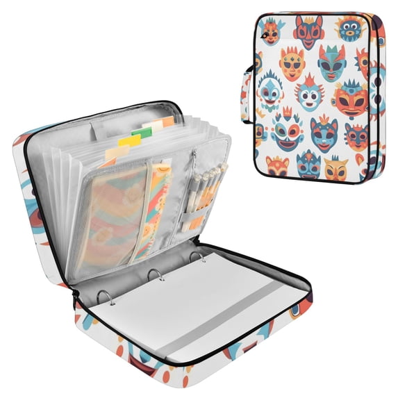 Haosy Accordion File Organizer Zipper Binder 500 Sheet 6-Tab Expanding File Folder Multi-Pocket 1.2 Inch 3 Ring Funny Animal Masks