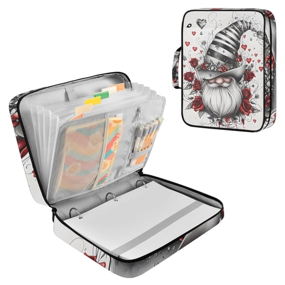 Haosy Accordion File Organizer Zipper Binder 500 Sheet 6-Tab Expanding File Folder Multi-Pocket 1.2 Inch 3 Ring Gnome Rose Black White Hat