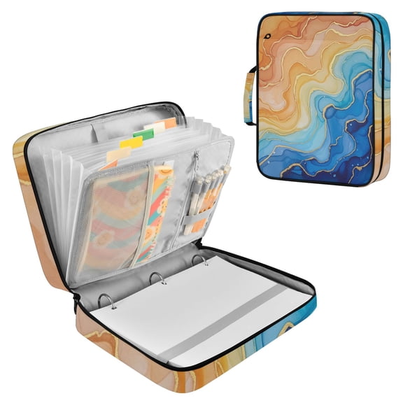 Haosy Accordion File Organizer Zipper Binder 500 Sheet 6-Tab Expanding File Folder Multi-Pocket 1.2 Inch 3 Ring Gold Blue Yellow Marble