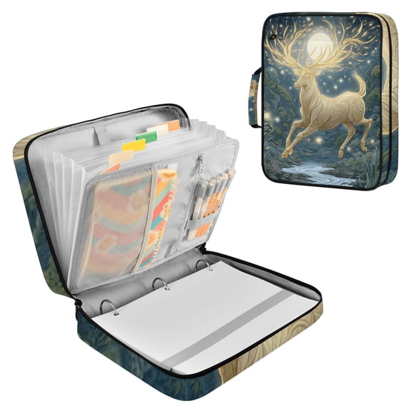 Haosy Accordion File Organizer Zipper Binder 500 Sheet 6-Tab Expanding File Folder Multi-Pocket 1.2 Inch 3 Ring Golden Deer Leaping over River