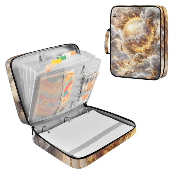 Haosy Accordion File Organizer Zipper Binder 500 Sheet 6-Tab Expanding File Folder Multi-Pocket 1.2 Inch 3 Ring Golden Light in Clouds