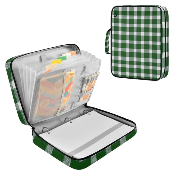 Haosy Accordion File Organizer Zipper Binder 500 Sheet 6-Tab Expanding File Folder Multi-Pocket 1.2 Inch 3 Ring Green Gingham Pattern