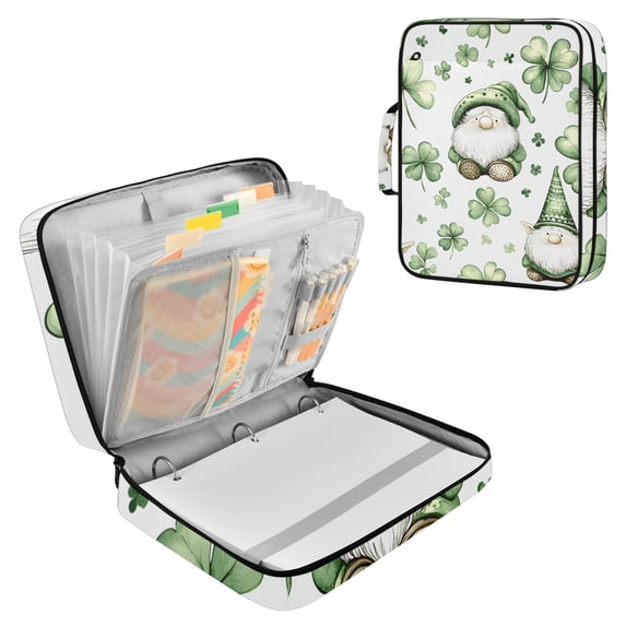 Haosy Accordion File Organizer Zipper Binder 500 Sheet 6-Tab Expanding File Folder Multi-Pocket 1.2 Inch 3 Ring Green Gnomes and Clover