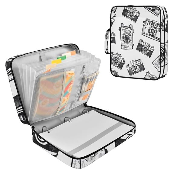 Haosy Accordion File Organizer Zipper Binder 500 Sheet 6-Tab Expanding File Folder Multi-Pocket 1.2 Inch 3 Ring Hand Drawn Camera