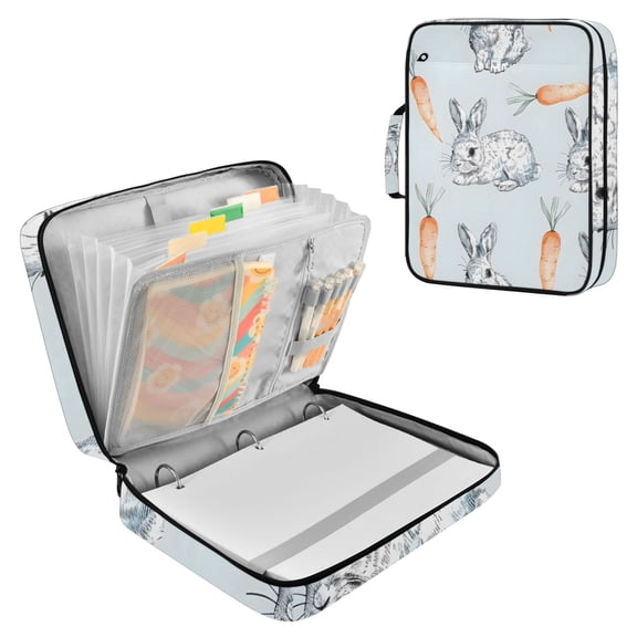 Haosy Accordion File Organizer Zipper Binder 500 Sheet 6-Tab Expanding File Folder Multi-Pocket 1.2 Inch 3 Ring Hand Drawn Rabbit and Carrot