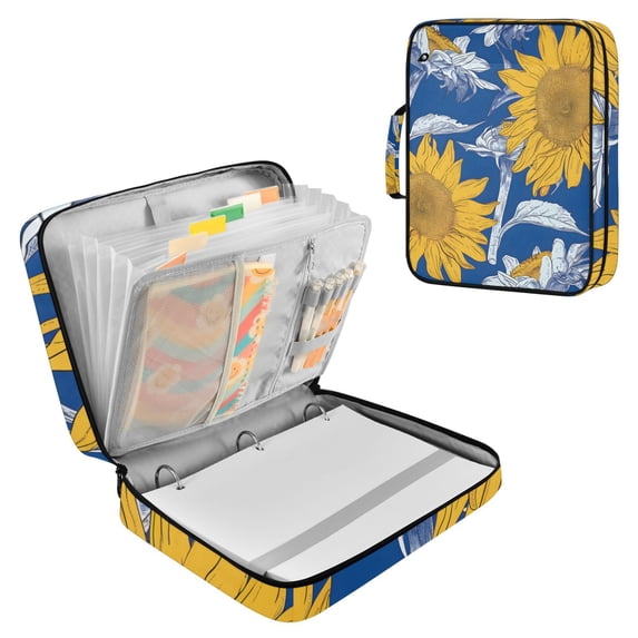 Haosy Accordion File Organizer Zipper Binder 500 Sheet 6-Tab Expanding File Folder Multi-Pocket 1.2 Inch 3 Ring Hand Paint Sunflowers