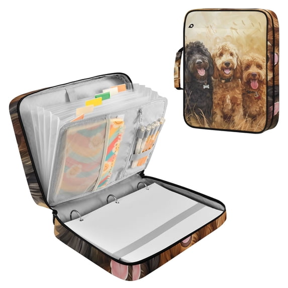 Haosy Accordion File Organizer Zipper Binder 500 Sheet 6-Tab Expanding File Folder Multi-Pocket 1.2 Inch 3 Ring Happy Dogs in Wheat Field