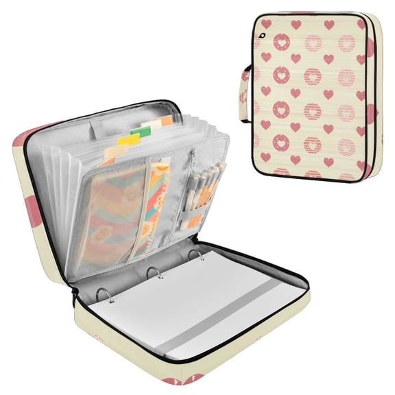 Haosy Accordion File Organizer Zipper Binder 500 Sheet 6-Tab Expanding File Folder Multi-Pocket 1.2 Inch 3 Ring Heart and Circle