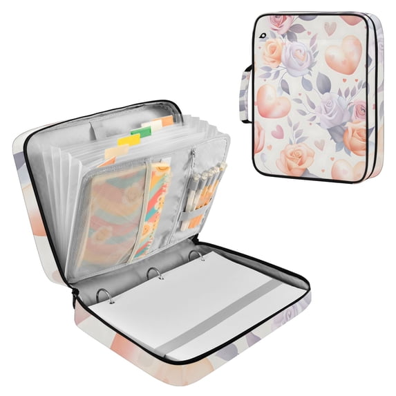 Haosy Accordion File Organizer Zipper Binder 500 Sheet 6-Tab Expanding File Folder Multi-Pocket 1.2 Inch 3 Ring Hearts and Roses
