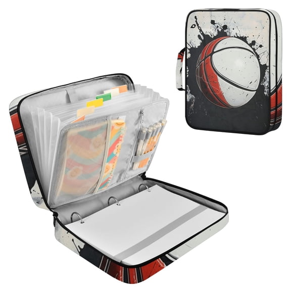 Haosy Accordion File Organizer Zipper Binder 500 Sheet 6-Tab Expanding File Folder Multi-Pocket 1.2 Inch 3 Ring Ink Basketball