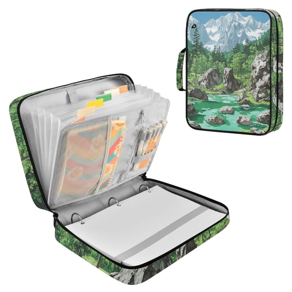 Haosy Accordion File Organizer Zipper Binder 500 Sheet 6-Tab Expanding File Folder Multi-Pocket 1.2 Inch 3 Ring Lake in Mountains