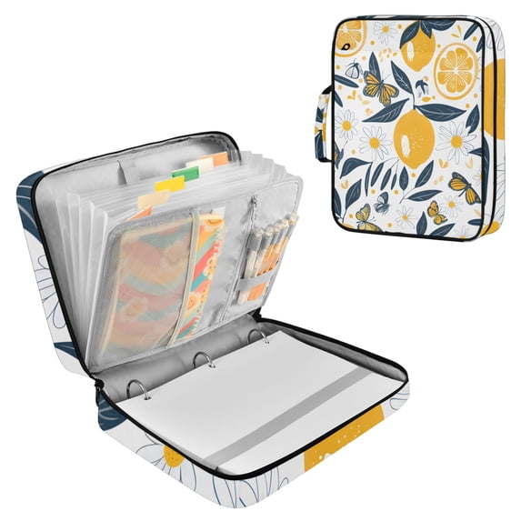Haosy Accordion File Organizer Zipper Binder 500 Sheet 6-Tab Expanding File Folder Multi-Pocket 1.2 Inch 3 Ring Lemons Flowers Butterflies